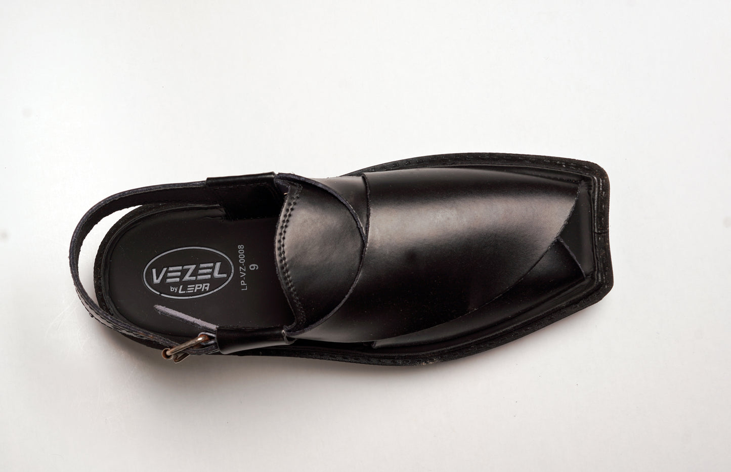 4 Silver Star VZ 09 Men’s Peshawari Chappal – Square-Toe Leather Sandals – Traditional Footwear in Black