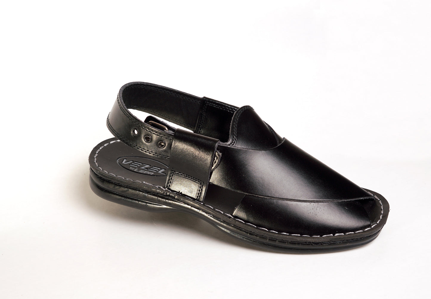 6 Silver Star VZ 08 Men’s Peshawari Chappal – Square-Toe Leather Sandals – Traditional Footwear in Black