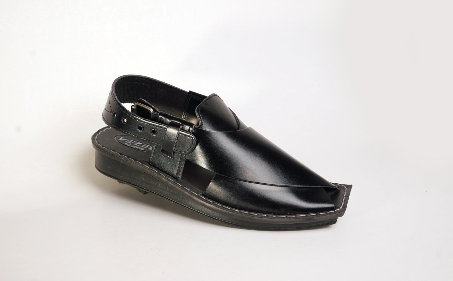 7 Silver Star VZ 09 Men’s Peshawari Chappal – Square-Toe Leather Sandals – Traditional Footwear in Black