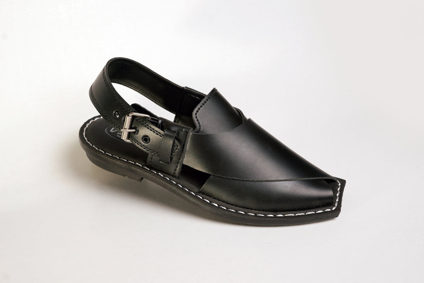 7 Silver Star VZ 09 Men’s Peshawari Chappal – Square-Toe Leather Sandals – Traditional Footwear in Black