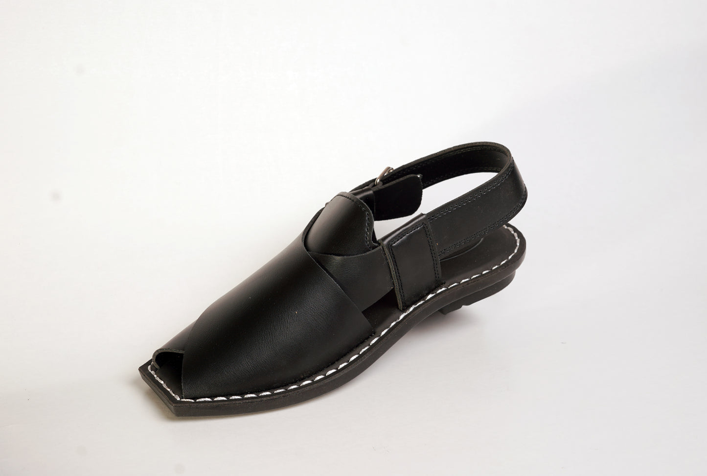 7 Silver Star VZ 09 Men’s Peshawari Chappal – Square-Toe Leather Sandals – Traditional Footwear in Black