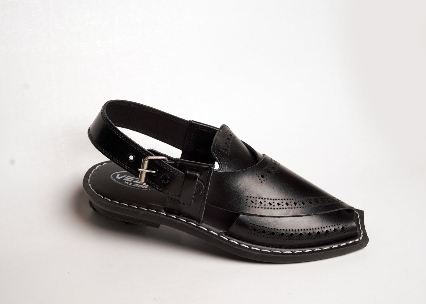 8 Silver Star VZ 09 Men’s Peshawari Chappal – Square-Toe Leather Sandals – Traditional Footwear in Black