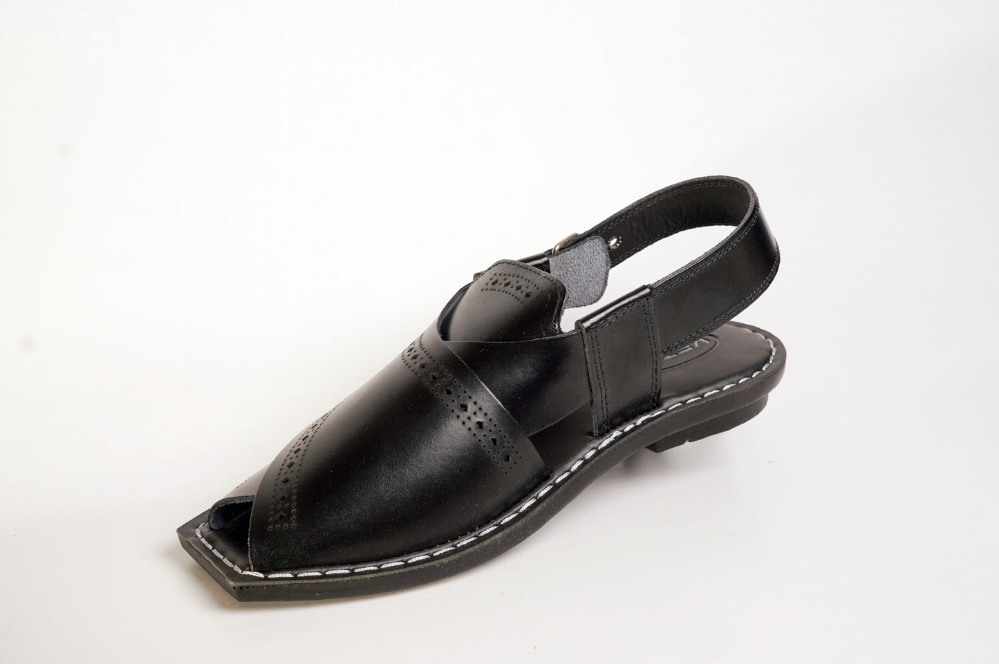 8 Silver Star VZ 09 Men’s Peshawari Chappal – Square-Toe Leather Sandals – Traditional Footwear in Black
