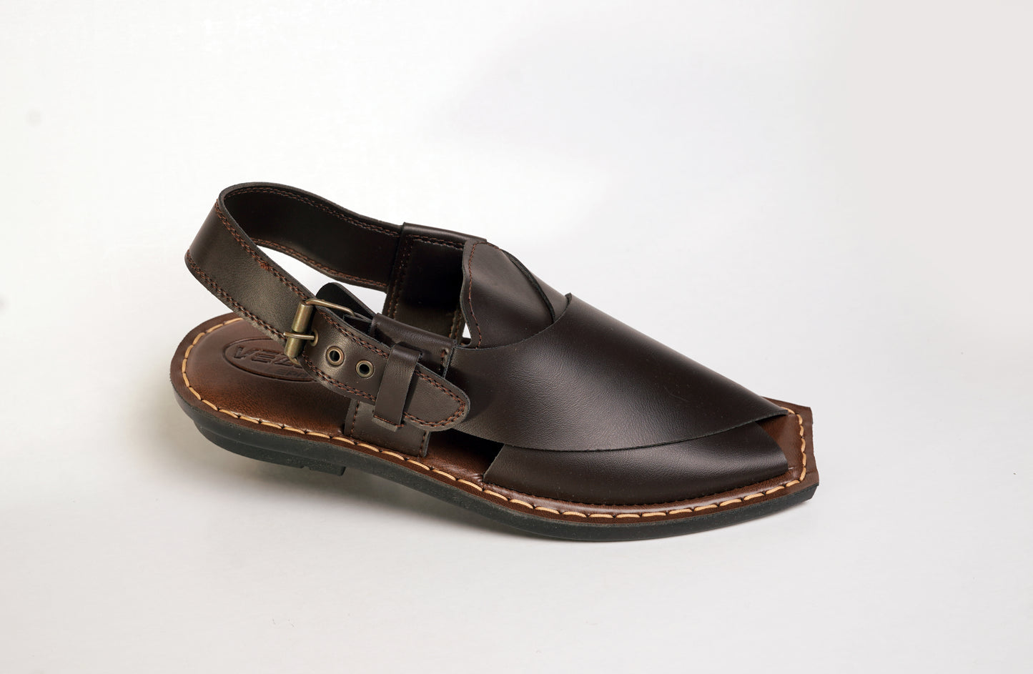 9 Silver Star VZ 07 Men’s Peshawari Chappal – Square-Toe Leather Sandals – Traditional Footwear in Brown