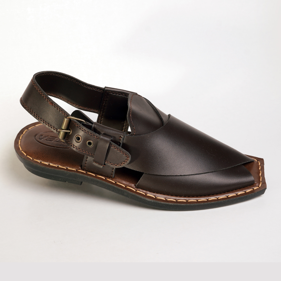 9 Silver Star VZ 07 Men’s Peshawari Chappal – Square-Toe Leather Sandals – Traditional Footwear in Brown