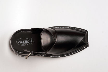 2 Silver Star VZ 09 Men’s Peshawari Chappal – Square-Toe Leather Sandals – Traditional Footwear in Black