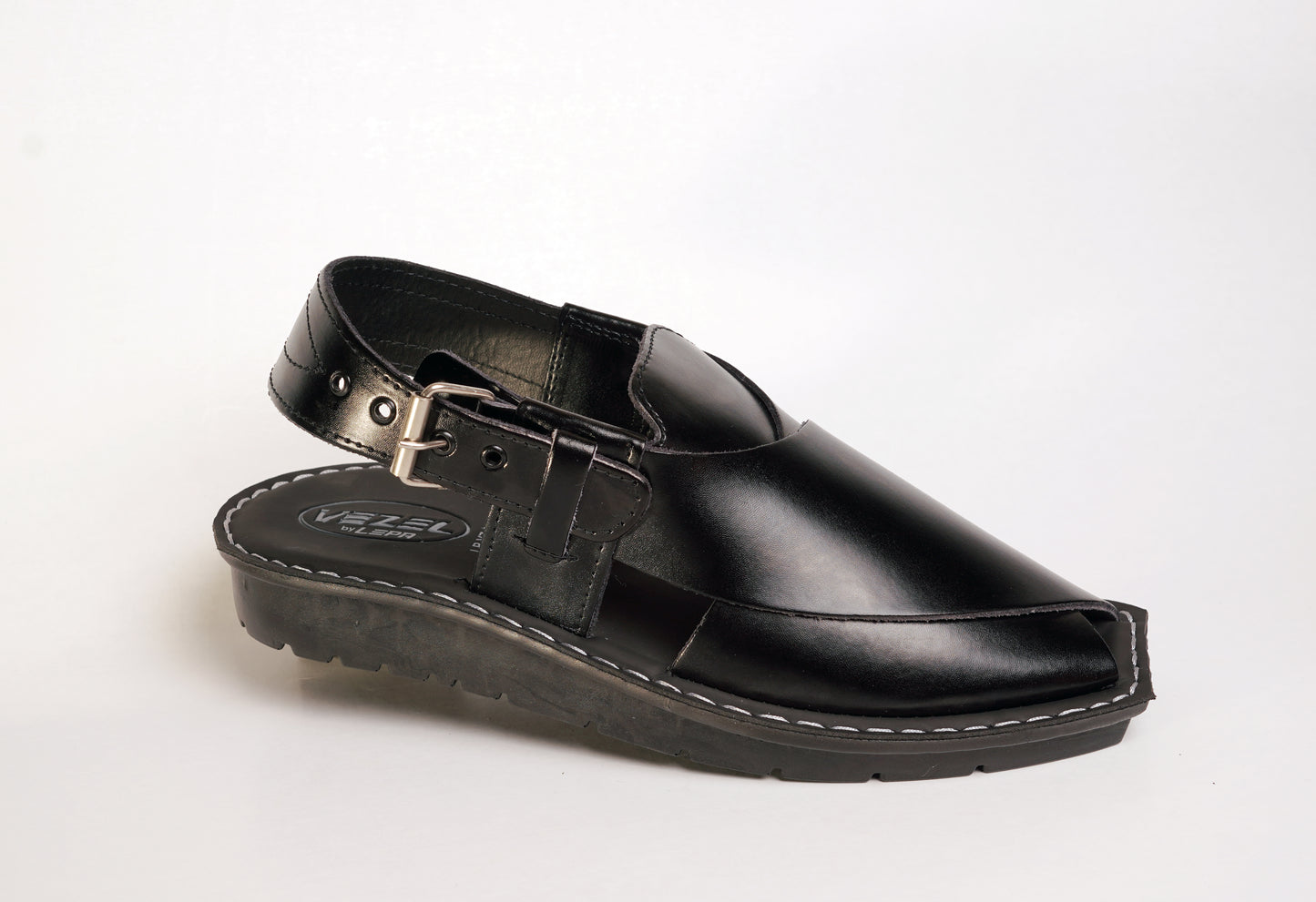 2 Silver Star VZ 09 Men’s Peshawari Chappal – Square-Toe Leather Sandals – Traditional Footwear in Black