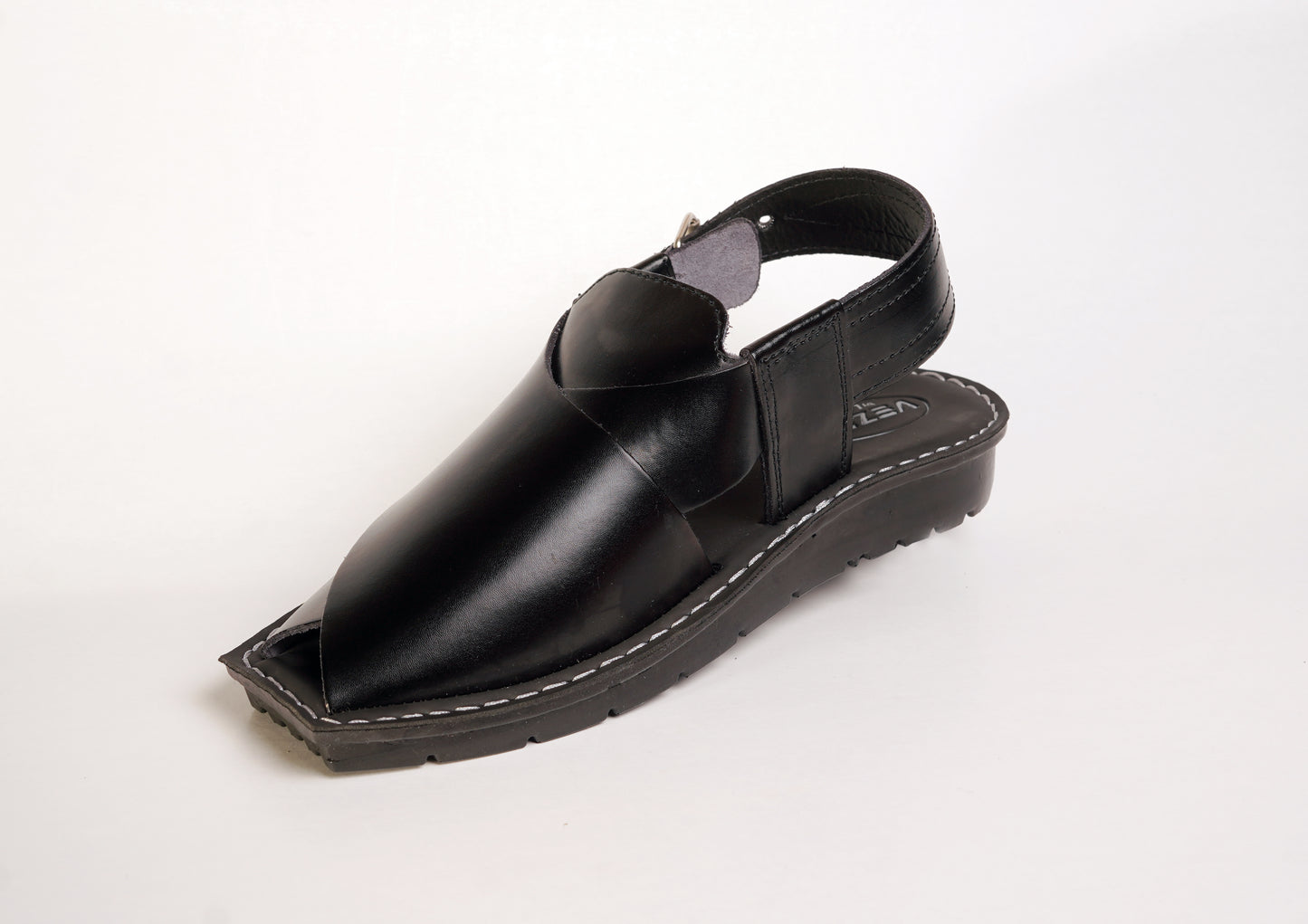 2 Silver Star VZ 09 Men’s Peshawari Chappal – Square-Toe Leather Sandals – Traditional Footwear in Black