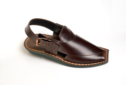 3 Silver Star VZ 09 Men’s Peshawari Chappal – Square-Toe Leather Sandals – Traditional Footwear in Brown