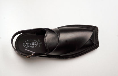 4 Silver Star VZ 09 Men’s Peshawari Chappal – Square-Toe Leather Sandals – Traditional Footwear in Black