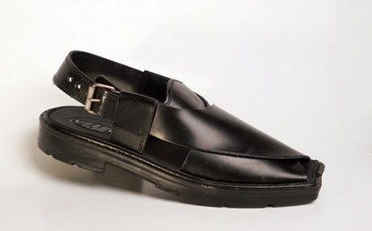 4 Silver Star VZ 09 Men’s Peshawari Chappal – Square-Toe Leather Sandals – Traditional Footwear in Black