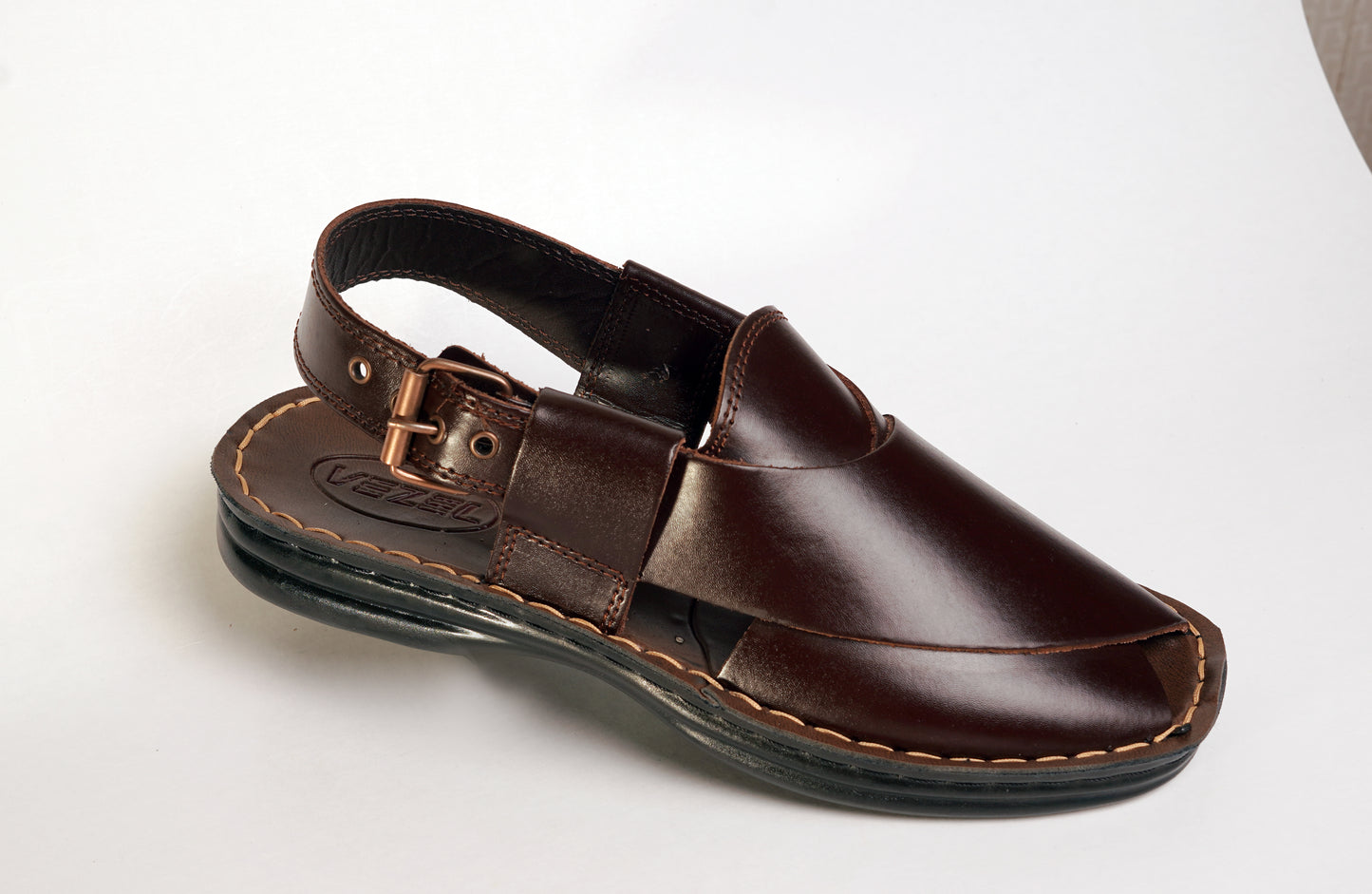 5 Silver Star VZ 07 Men’s Peshawari Chappal – Square-Toe Leather Sandals – Traditional Footwear in Brown
