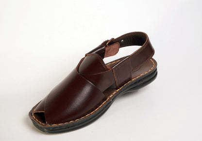 5 Silver Star VZ 07 Men’s Peshawari Chappal – Square-Toe Leather Sandals – Traditional Footwear in Brown