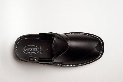 6 Silver Star VZ 08 Men’s Peshawari Chappal – Square-Toe Leather Sandals – Traditional Footwear in Black