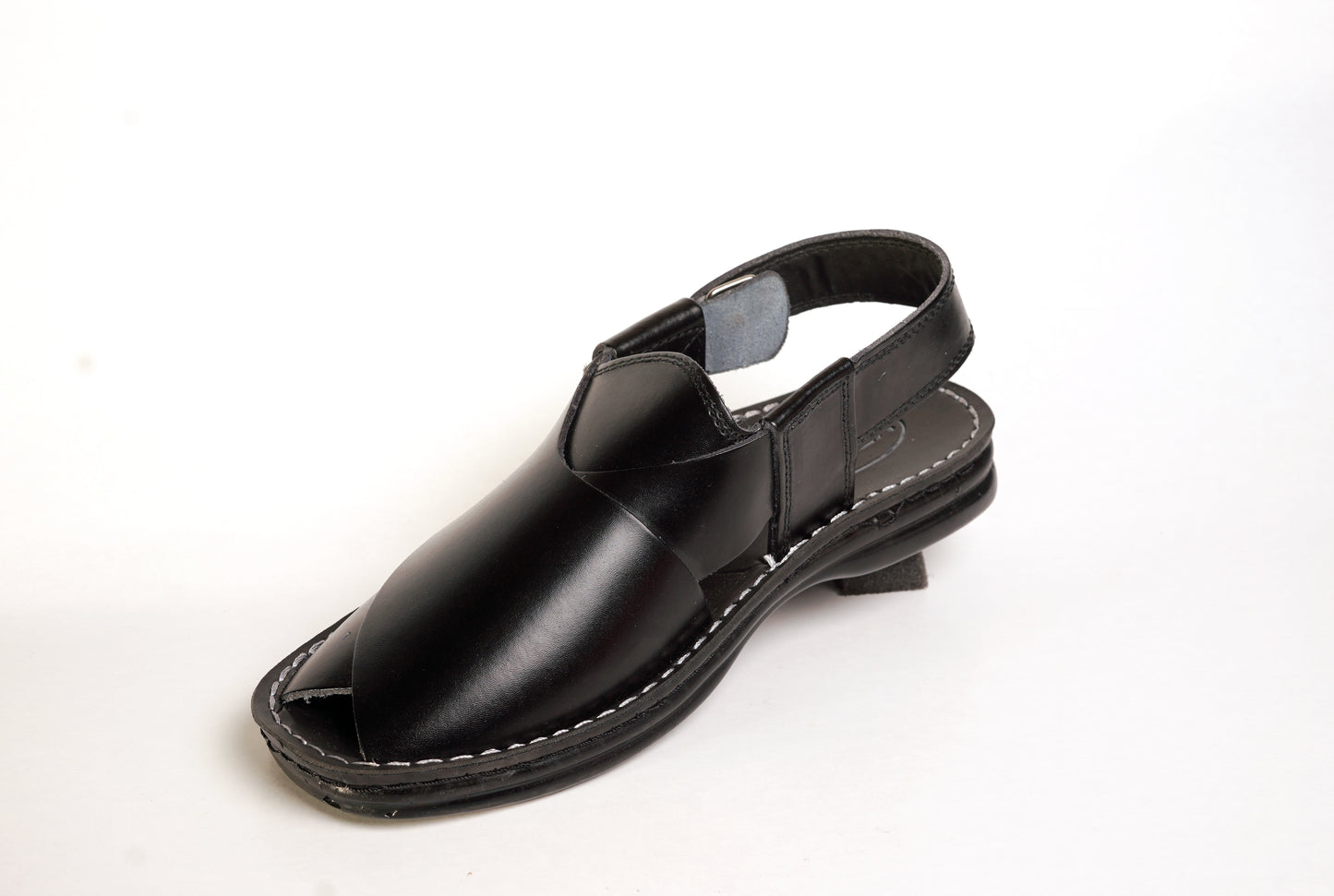 6 Silver Star VZ 08 Men’s Peshawari Chappal – Square-Toe Leather Sandals – Traditional Footwear in Black