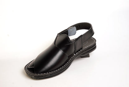 6 Silver Star VZ 08 Men’s Peshawari Chappal – Square-Toe Leather Sandals – Traditional Footwear in Black