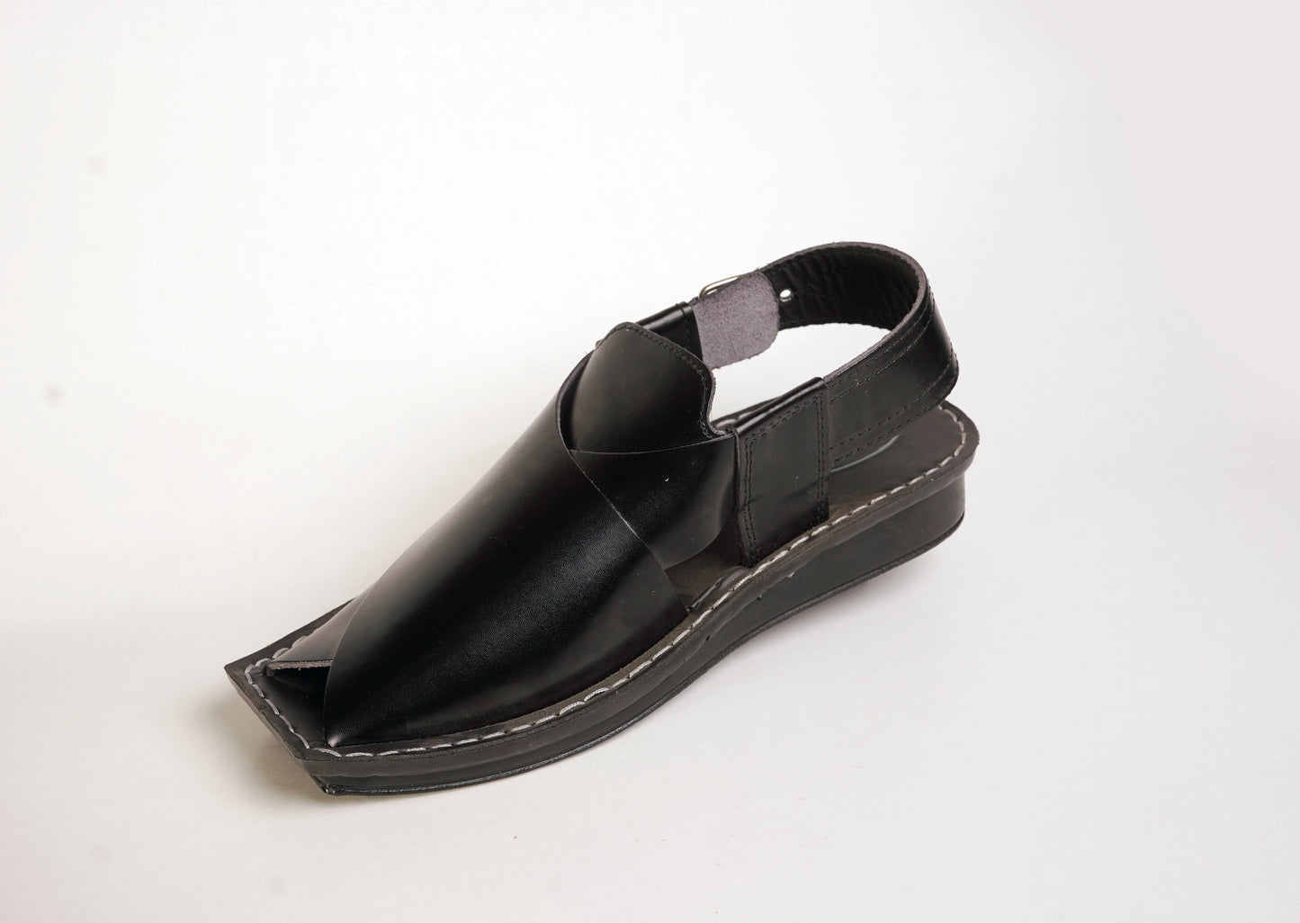 7 Silver Star VZ 09 Men’s Peshawari Chappal – Square-Toe Leather Sandals – Traditional Footwear in Black