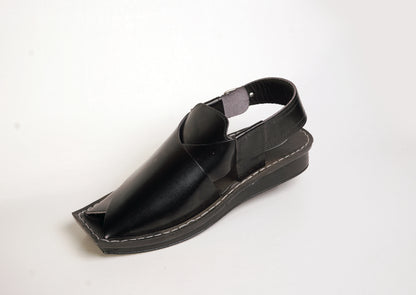 7 Silver Star VZ 09 Men’s Peshawari Chappal – Square-Toe Leather Sandals – Traditional Footwear in Black