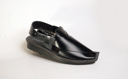 7 Silver Star VZ 09 Men’s Peshawari Chappal – Square-Toe Leather Sandals – Traditional Footwear in Black