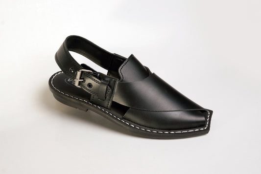 7 Silver Star VZ 09 Men’s Peshawari Chappal – Square-Toe Leather Sandals – Traditional Footwear in Black