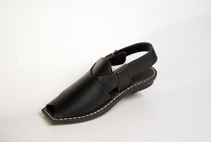 7 Silver Star VZ 09 Men’s Peshawari Chappal – Square-Toe Leather Sandals – Traditional Footwear in Black