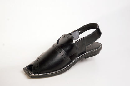 8 Silver Star VZ 09 Men’s Peshawari Chappal – Square-Toe Leather Sandals – Traditional Footwear in Black