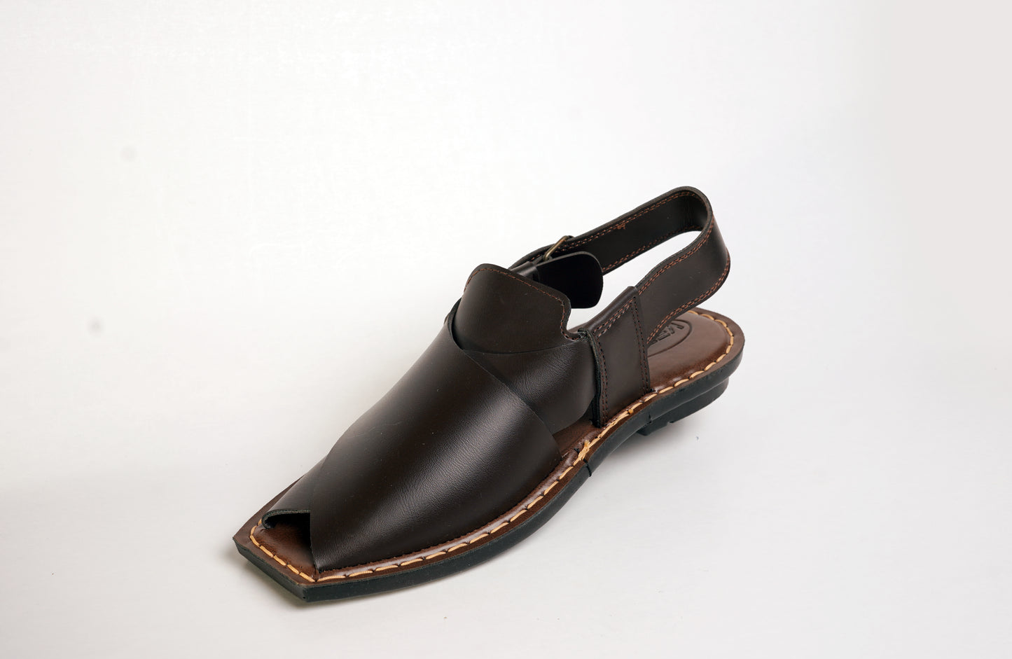 9 Silver Star VZ 07 Men’s Peshawari Chappal – Square-Toe Leather Sandals – Traditional Footwear in Brown