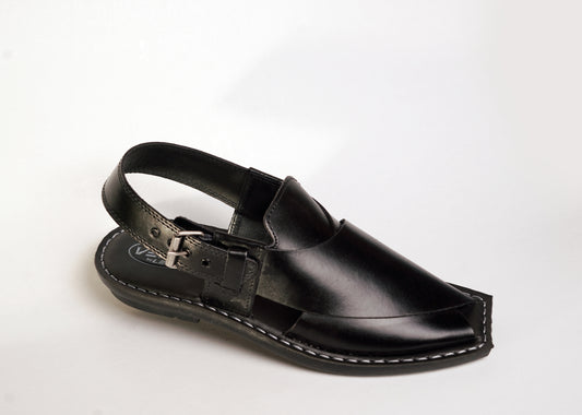 11 Silver Star VZ 09 Men’s Peshawari Chappal – Square-Toe Leather Sandals – Traditional Footwear in Black