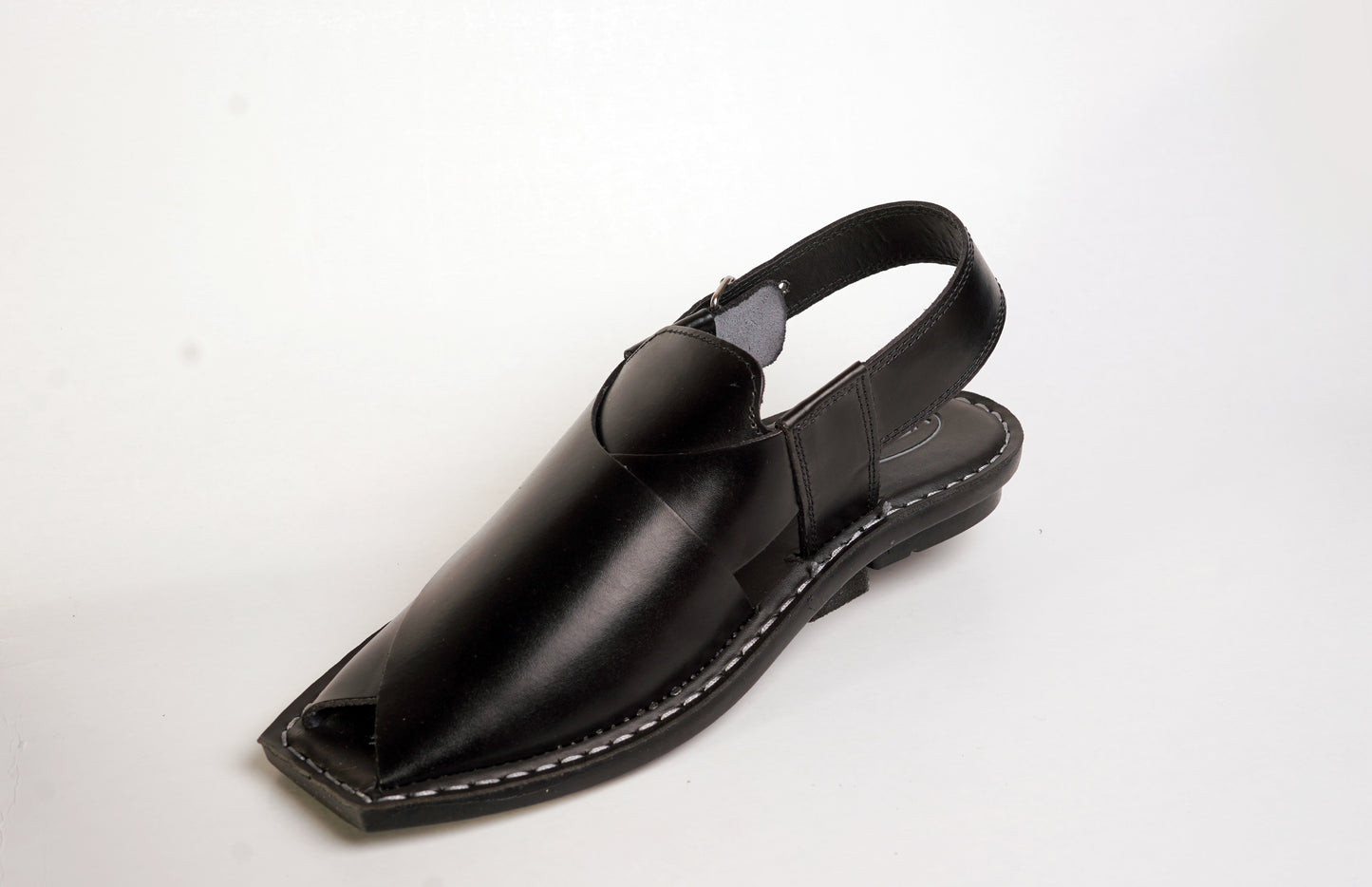 11 Silver Star VZ 09 Men’s Peshawari Chappal – Square-Toe Leather Sandals – Traditional Footwear in Black