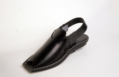 11 Silver Star VZ 09 Men’s Peshawari Chappal – Square-Toe Leather Sandals – Traditional Footwear in Black