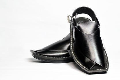 Silver Star VZ 09 Men’s Peshawari Chappal – Square-Toe Leather Sandals – Traditional Footwear in Black & Brown