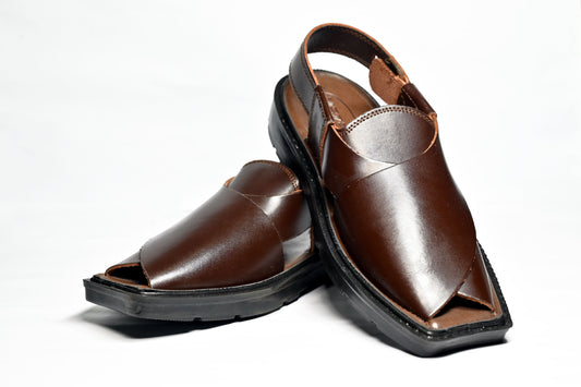 Silver Star VZ 09 Men’s Peshawari Chappal – Square-Toe Leather Sandals – Traditional Footwear in Black & Brown