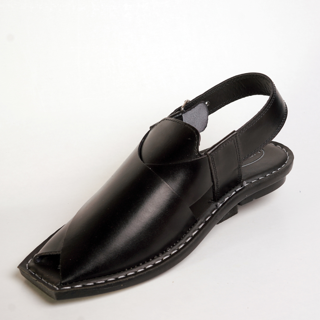 11 Silver Star VZ 09 Men’s Peshawari Chappal – Square-Toe Leather Sandals – Traditional Footwear in Black