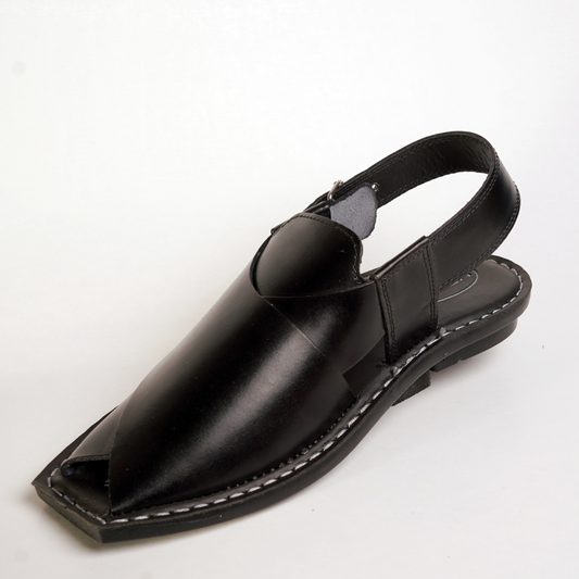 11 Silver Star VZ 09 Men’s Peshawari Chappal – Square-Toe Leather Sandals – Traditional Footwear in Black