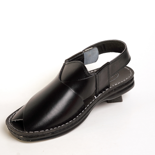 6 Silver Star VZ 08 Men’s Peshawari Chappal – Square-Toe Leather Sandals – Traditional Footwear in Black