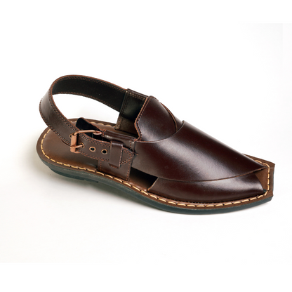 3 Silver Star VZ 09 Men’s Peshawari Chappal – Square-Toe Leather Sandals – Traditional Footwear in Brown