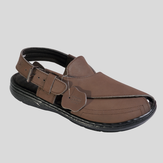 1 Silver Star VZ 09 Men’s Peshawari Chappal – Square-Toe Leather Sandals – Traditional Footwear in Brown