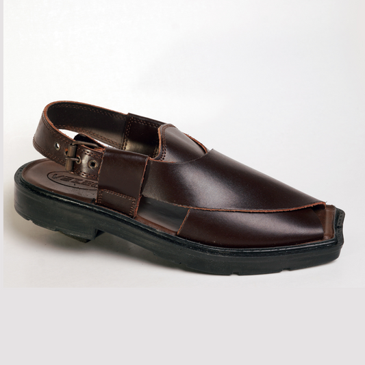 10 Silver Star VZ 09 Men’s Peshawari Chappal – Square-Toe Leather Sandals – Traditional Footwear in Brown