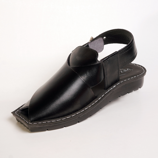 2 Silver Star VZ 09 Men’s Peshawari Chappal – Square-Toe Leather Sandals – Traditional Footwear in Black