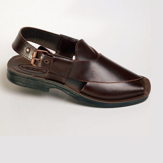 5 Silver Star VZ 07 Men’s Peshawari Chappal – Square-Toe Leather Sandals – Traditional Footwear in Brown