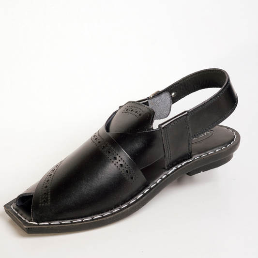 8 Silver Star VZ 09 Men’s Peshawari Chappal – Square-Toe Leather Sandals – Traditional Footwear in Black