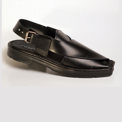 4 Silver Star VZ 09 Men’s Peshawari Chappal – Square-Toe Leather Sandals – Traditional Footwear in Black