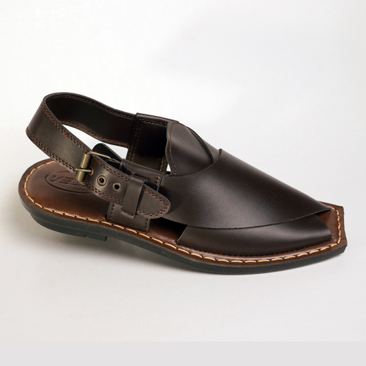 9 Silver Star VZ 07 Men’s Peshawari Chappal – Square-Toe Leather Sandals – Traditional Footwear in Brown