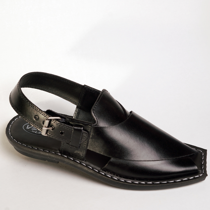 11 Silver Star VZ 09 Men’s Peshawari Chappal – Square-Toe Leather Sandals – Traditional Footwear in Black