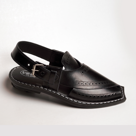 8 Silver Star VZ 09 Men’s Peshawari Chappal – Square-Toe Leather Sandals – Traditional Footwear in Black