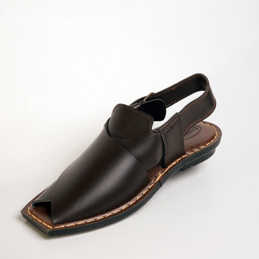 9 Silver Star VZ 07 Men’s Peshawari Chappal – Square-Toe Leather Sandals – Traditional Footwear in Brown