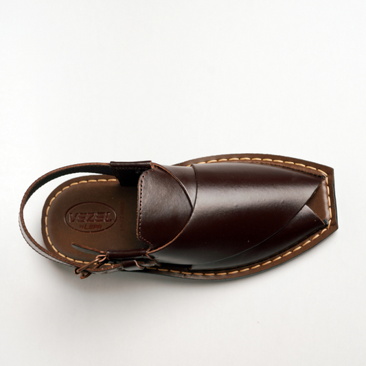 3 Silver Star VZ 09 Men’s Peshawari Chappal – Square-Toe Leather Sandals – Traditional Footwear in Brown