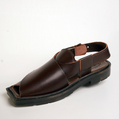 10 Silver Star VZ 09 Men’s Peshawari Chappal – Square-Toe Leather Sandals – Traditional Footwear in Brown