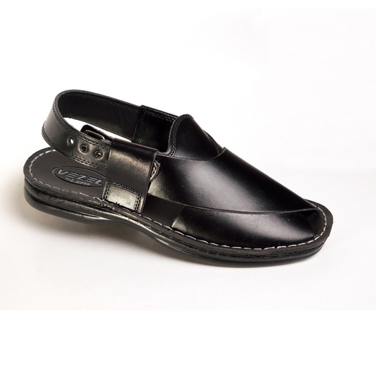 6 Silver Star VZ 08 Men’s Peshawari Chappal – Square-Toe Leather Sandals – Traditional Footwear in Black