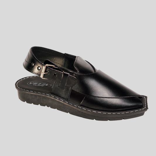 2 Silver Star VZ 09 Men’s Peshawari Chappal – Square-Toe Leather Sandals – Traditional Footwear in Black